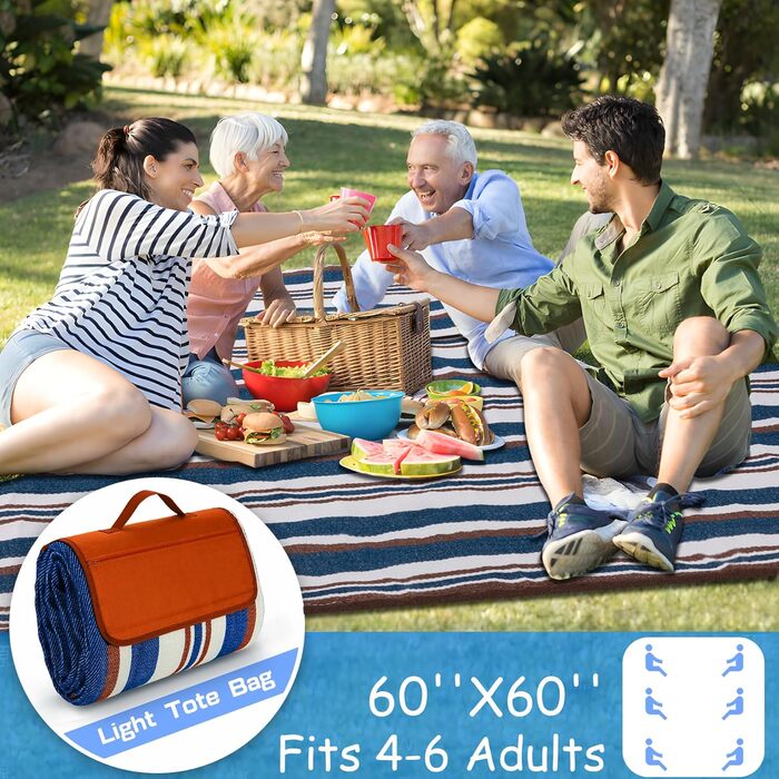 Пікнікова ковдра Boobhone, велика водонепроникна, 3-шарова для подорожей та пляжу, 80''x80'' (60''x60'')