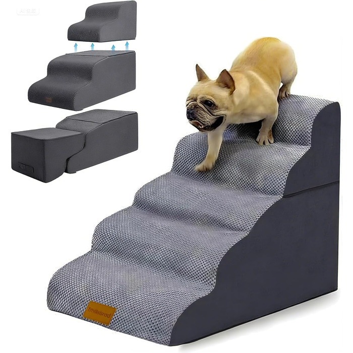 Сходинки для собак Breiter - 4 сходинки, 50 см, для маленьких собак, з щільним шаром піни, знімний чохол, неслизьке дно, 51x72x41 см (складні сходинки для собак)