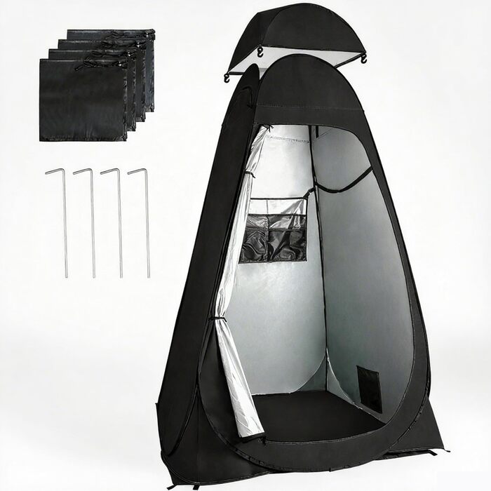 Намет для туалету та душу, переносний шатрів для відпочинку, переодягання та приватності на природі. Модель для кемпінгу та пляжу з сумкою, захист від сонця UV 50+ (Чорний)