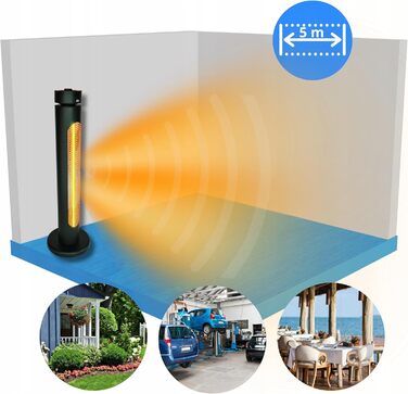 Інфрачервовий обігрівач Climative 2500W з 9 рівнями, IP65 для тераси та приміщення, настінний, з пультом та таймером, чорний (Aura)