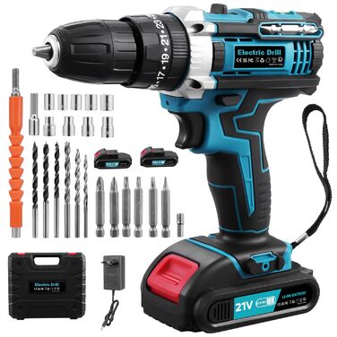 Акумуляторний шуруповерт 21V з акумулятором 2000mAh, 50Nm крутний момент, 25+3 ступені крутного моменту, 2 акумулятори та швидка зарядка, для саду, дому, DIY проектів