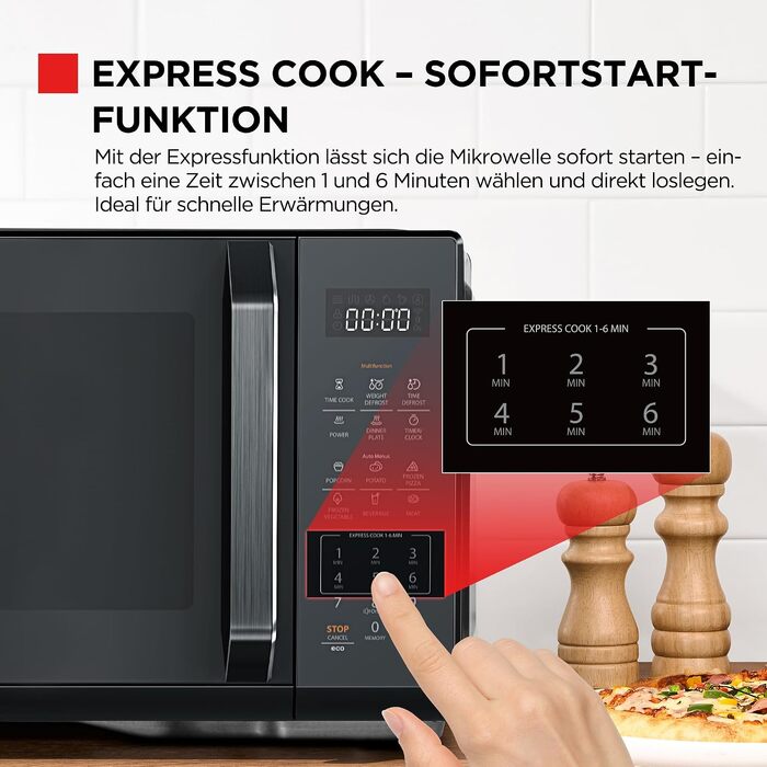Мікрохвильова піч з грилем та конвекцією Toshiba MW3-AC26SFI(BK) 6-в-1, 26л, 1000Вт, інверторна, чорна