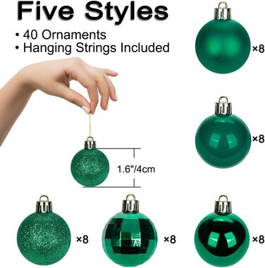 40 шт. прикрас для ялинки - ялинкові кулі 4 см, зелені, ударостійкі. Новорічний декор для ялинки