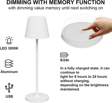 LED акумуляторна настільна лампа Klighten 2 шт., диммування, для дому та вулиці, USB-зарядка, 3000K, IP54, алюміній