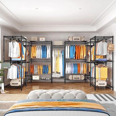 Металева стійка для одягу з гачками, вантажопідйомність до 376 кг, 187 x 44 x 194 см, чорна