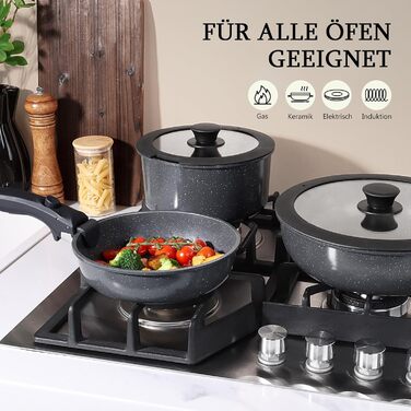 GiPP 5-Piece Ceramic Cookware Set with Removable Handle - Non-Stick, Induction Ready, Oven Safe, PTFE/PFOA-Free - White & Black