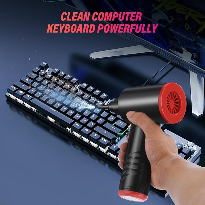 Електричний пилосос для повітряного продування BUDOCI, 3 швидкості, 100000 об/хв, 6000 mAh, з LED-підсвічуванням, для чищення ПК, клавіатури, диванів, офісної техніки, авто (чорно-червоний)