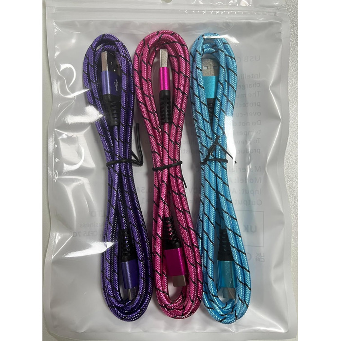 Кабель USB Type-C, 3 шт. [3M+2M+1M] для Samsung, Huawei, Xiaomi. Швидка зарядка, передача даних, нейлон