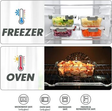 Набір контейнерів Verones 24 шт. з кришками, сірі, повітріодні, для зберігання продуктів, скляні, миються в посудомийній машині, морозостійкі