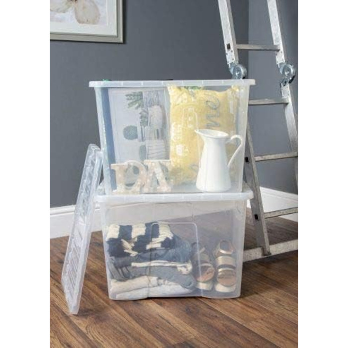 Прозорі пластикові коробки для зберігання Wham Crystal з кришкою, 80 л, набір 5 шт., прямокутні, 60x40x42 см, виготовлені у Великобританії