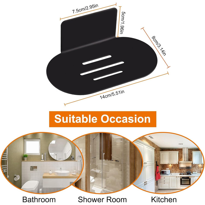 Тримач для мила на стіну без свердління HONZUEN, нержавіюча сталь, чорний. Підходить для ванної кімнати та кухні, для мила, губок, щіток.