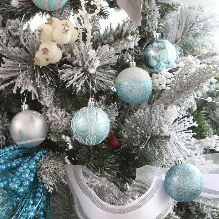 Декоративна куля на ялинку Sea Team з малюнком та блискітками, блакитна (60 мм)