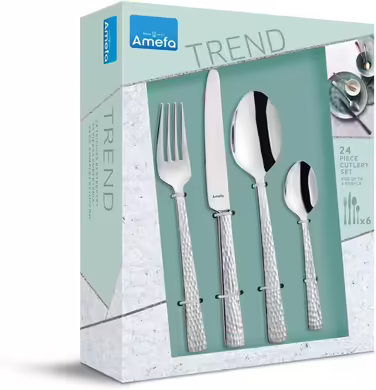 Amefa Cutlery Set Felicity, 24-Piece Place Setting Set, Cutlery Set for 6 People, 18/0 Stainless Steel, 13/0 Blade Steel, Hammered Handle, Includes Knife, Fork, Spoon & Coffee Spoon
