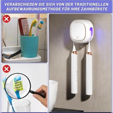 Maxspace UV Toothbrush Sanitizer, Wall-Mounted Toothbrush Holder with Drying, Rechargeable Toothbrush Sterilizer with 2 Slots for Family Use (White)