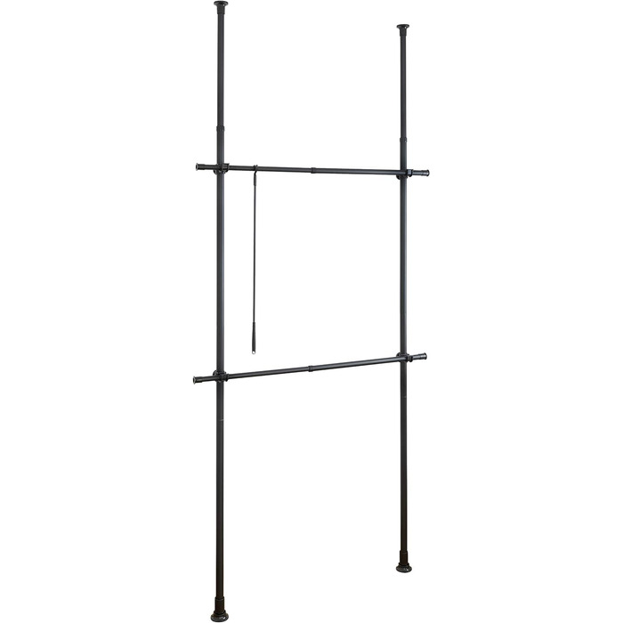 WENKO Telescopic Wardrobe System Hercules Basic (Black, Bundle with 2-Piece Clothes Rail Set)