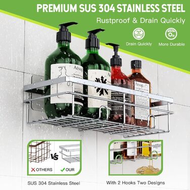 Дзеркальна поличка для душу Uamector без свердління - 2 шт. (сірий, прямокутна)