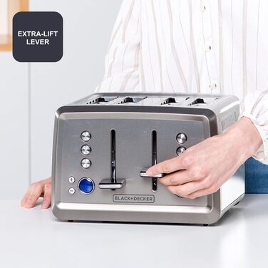 Тостер BLACK+DECKER BXTO1960E з цифровим керуванням, 1960 Вт, 4 слоти, 6 рівнів підсмажування, функції: стоп, підігрів, розморожування, автоматичне центрування, підігрівач для бутербродів