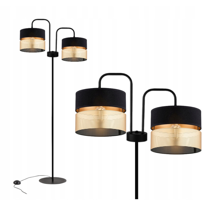 Підлогова торшерна лампа з абажуром, чорно-золота, LED