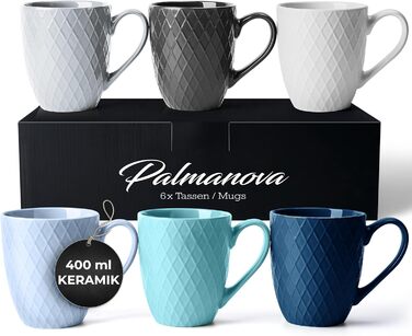 MIAMI – 6 x 400 ml – Coffee Cup Set/Mugs – Modern Matte Ceramic Cup – Large Coffee Cup – Palmanova Collection (Ocean)