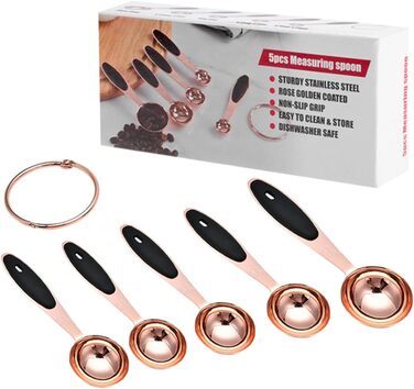 Cieeo 2-Piece Measuring Spoon Set in Rose Gold - Kitchen Helper Set, Kitchen Utensil Set, Wooden Spoon Set, Measuring Cups, Stainless Steel Kitchen Baking Utensils, Cocktail Spoons, Stainless Steel, Rose Gold