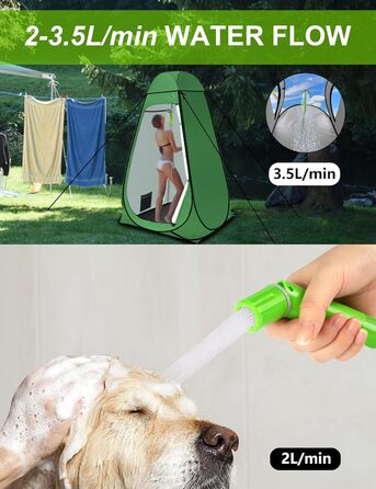 LIBERRWAY Camping Shower with Pump, Camping Shower Set with Rechargeable Battery, 2m Shower Hose Outdoor Shower for Garden Beach Camping Travel Car Washing, Mobile Shower Black (Green with Jet Head)