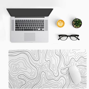 Мат для миші Japanische e Meereswelle, абстрактний дизайн, 80x20 см, хвиля, нековзна гумова основа, великий килимок для миші, для офісу та дому (біла топографічна лінія)