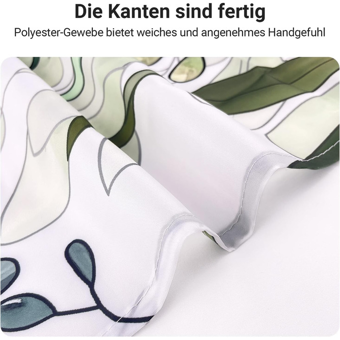 Штора для душу 200x200 см, зелені листки, антигрибкова, текстильна, водовідштовхувальна, поліестер, з кільцями (1 шт)