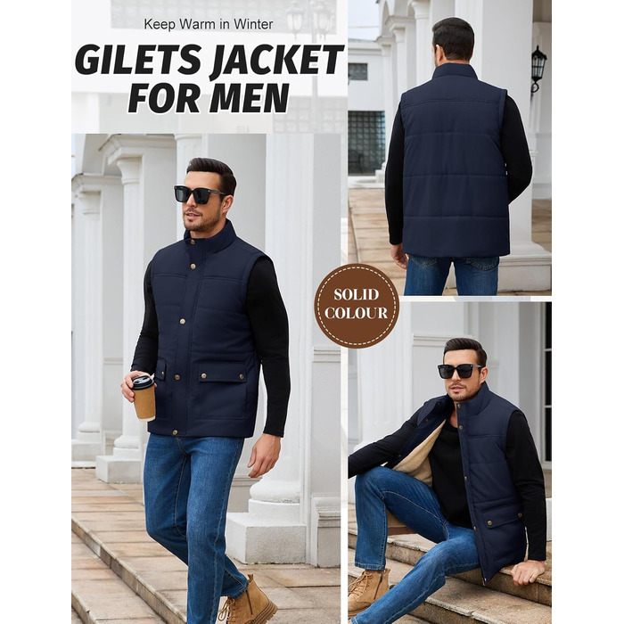 Чоловіча степкова жилетка Lonya Weste: водонепроникна, легка, з флісовою підкладкою та кишенями (М, темно-синій)