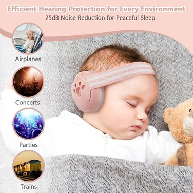 Дитячі навушники-навушники для захисту вух 2-в-1, 0-4 роки, захист від шуму, регульоване наголов'я, легка ABS-оболонка, рожевий