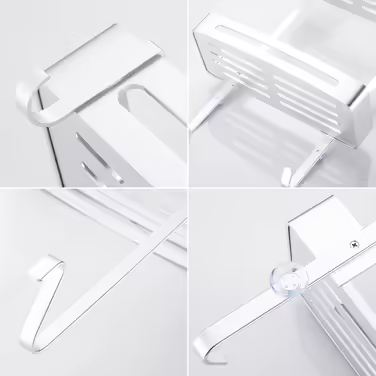 MOGFCT Shower Shelf for Hanging, Bathroom Shower Storage, Over-the-Door Hanging Shower Shelf, Stainless Aluminum Shower Shelf, Bathroom Shelf with Hooks (Double Silver)