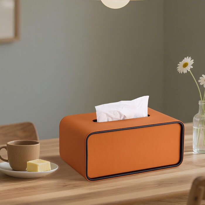 Скріпка для серветок GORESE, шкіряна, прямокутна, помаранчевого кольору (25.5 x 15 x 10.3 см)