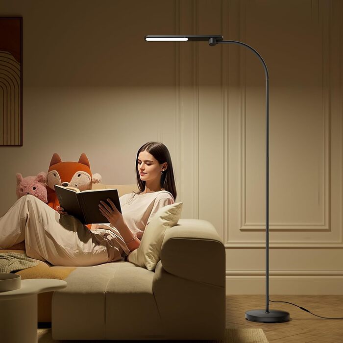 LED торшер Honeywell F4 Sunturalux™ з регулюванням яскравості, гнучкий гніздовий кріплення, сучасний дизайн для комфортного читання у вітальні, спальні, офісі (чорний)
