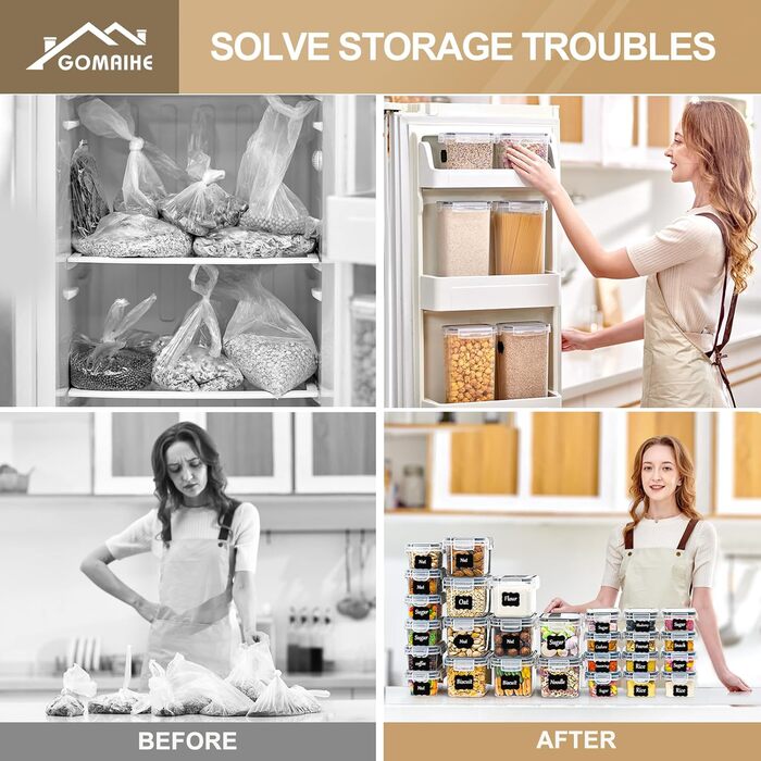 Набір контейнерів для зберігання GoMaihe 16 шт. - герметичні бокси для кухні, продуктів, круп, мюслі, рису, мелу та корму для тварин