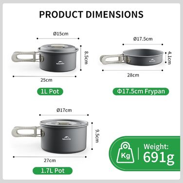 Набір посуду Naturehike для кемпінгу та приготування їжі (2-7 осіб)