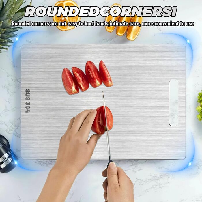 Набір з 2 титанових дощок для нарізання, нержавіюча сталь, двосторонні, харчова якість, для м'яса, овочів, фруктів