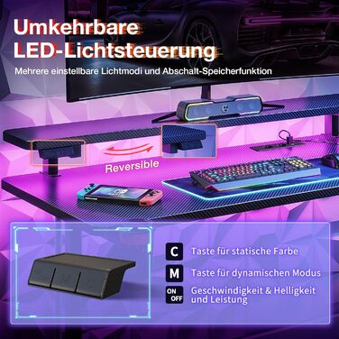 Small LED Gaming Desk with Power Outlets - 80cm Carbon Fiber PC Gamer Table