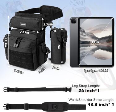 Тактична нагрудна сумка на ногу Jueachy, водонепроникна, для риболовлі, кемпінгу, чорного кольору (великий об'єм)