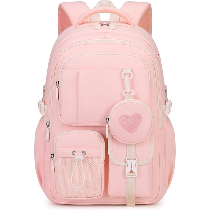 Шкільний рюкзак для дівчаток 1-5 класів з милим гаманцем, стильний рюкзак для школи та подорожей (рожевий)