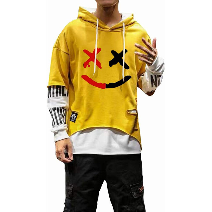 Чоловіча толстовка Heo Mrin Techwear в стилі хіп-хоп, японський streetwear, пачворк, жовта (M)