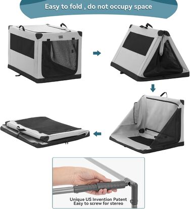 Транспортна переноска для собак Petsfit, XL, сіра - складана, для подорожей та авто, підходить для малих собак та котів