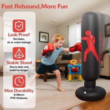 Надувний боксерський мішок для дітей 160см з боксерськими рукавичками. Ідеально для карате та тхеквондо (6-12 років)