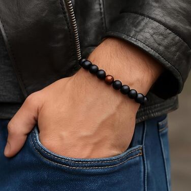 Браслет чоловічий 9 O'Clock Perlenarmband з оніксу 8мм, еластичний, ручна робота (Німеччина), з тигровим оком (чорно-коричневий)