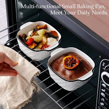 Набір форм для запікання NUTRIUPS 400 мл (4 шт.) з кераміки, 14.5 x 11.5 x 5.5 см, квадратні, з ручками, для духовки та мікрохвильової печі (з візерунком ромбіків)