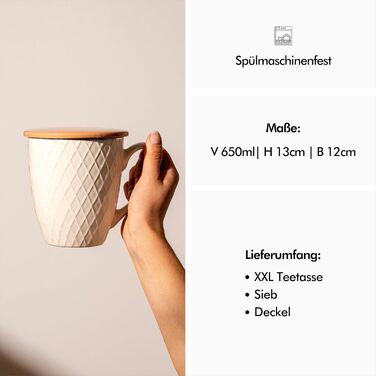 KIVY® Teacup with Lid and Infuser [XXL - 650ml] - Teacup with Infuser - Large Teacup with Infuser Insert - Tea Gifts for Women - XXL Mug - Large Mug with Lid - Jumbo Mug - Dishwasher Safe