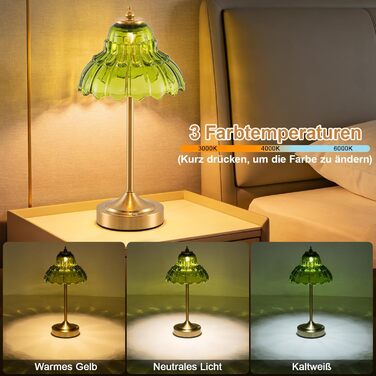 Ретро настільна лампа бездротова, акумуляторна 6000mAh, з регулюванням кольору та яскравості, портативна LED лампа для вітальні, спальні, бару (зелена)