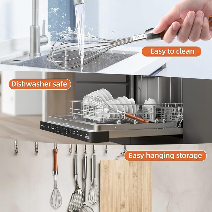 Віскільник з нержавіючої сталі з дерев'яною ручкою - кухонний віскільник для збивання яєць, тіста, соусів