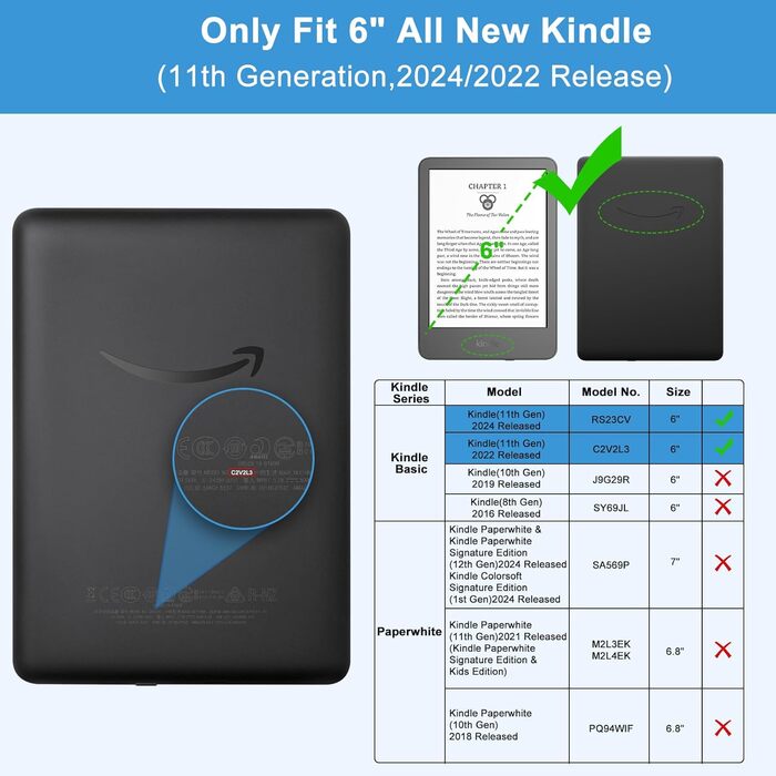 Чохол для Kindle (11-го покоління) 2024/2022, автоматичний сон/пробудження, блакитний