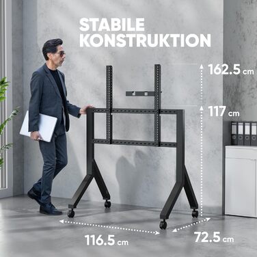 ONKRON Mobile TV Stand for 70-110 inch TVs - Height Adjustable Rolling TV Stand with Shelf, VESA 1000x800, Up to 120.5 lbs, Black