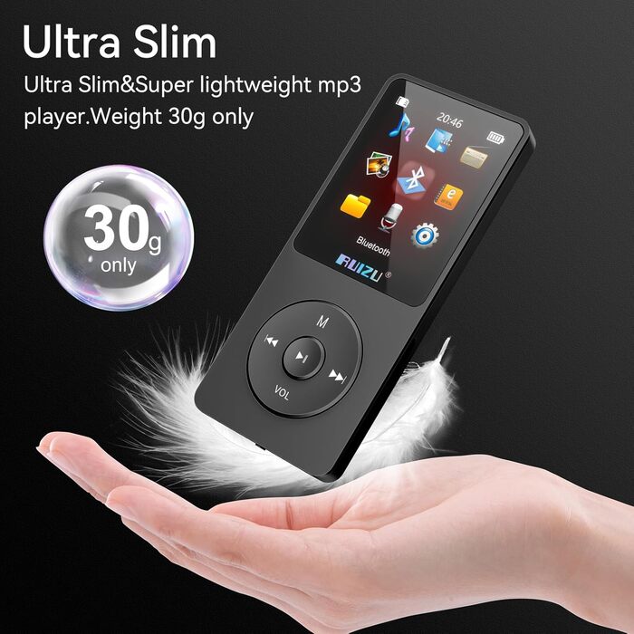 MP3 плеєр 64GB з Bluetooth 5.3, легкий (30г), до 80 годин роботи, 1.8