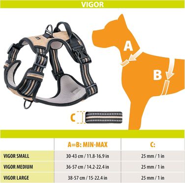 Шлейка для собак Ferplast середнього розміру, 2 гачки для контролю, шлейка від тяги, регульована, світловідбиваюча та дихаюча, ідеальна для тренувань, M, Бежево-коричнева